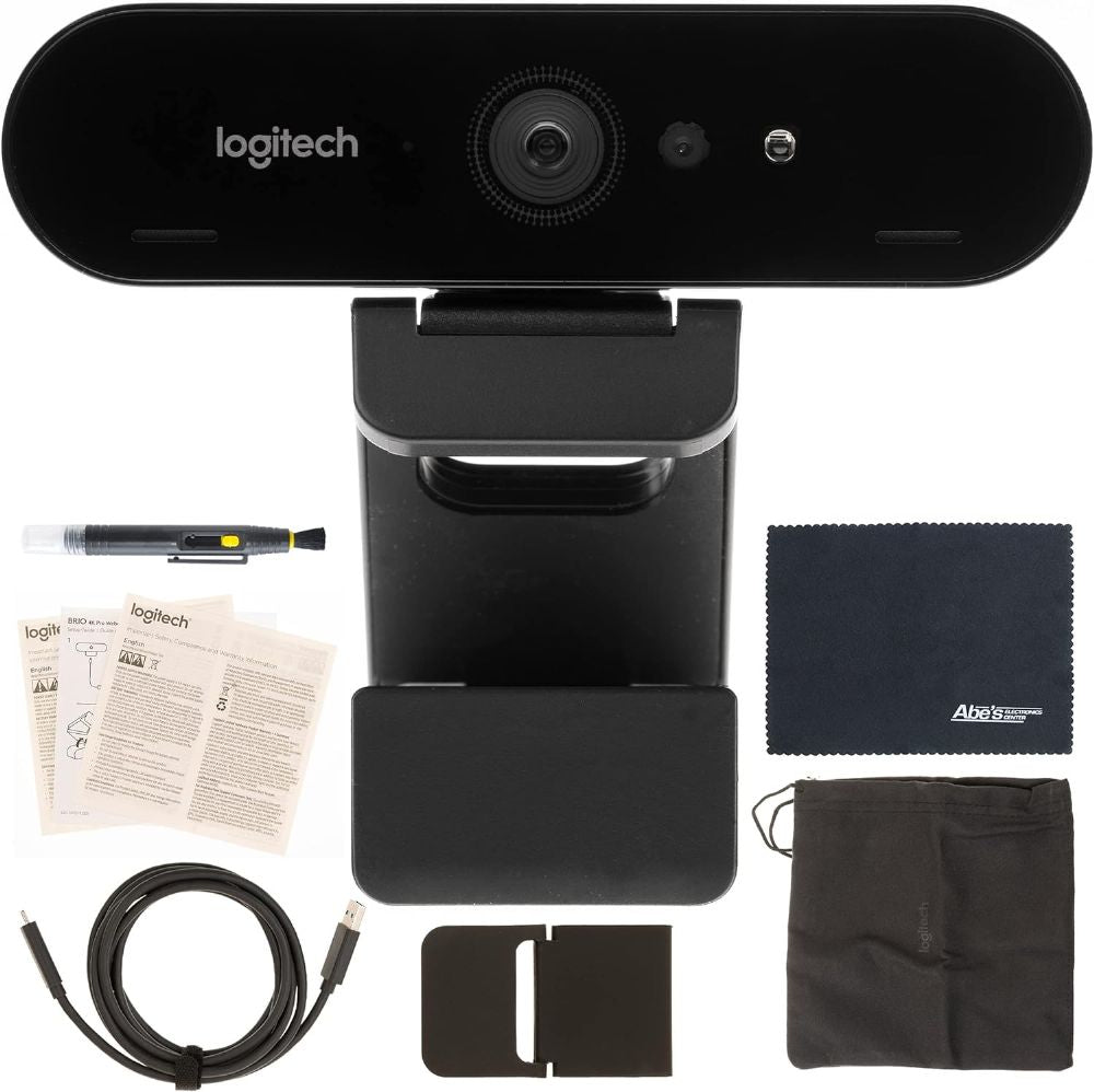 Logitech BRIO UHD 4K Webcam: (960-001105) with RightLight 3 and HDR Technology + AOM Bundle Kit