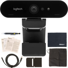 Logitech BRIO UHD 4K Webcam: (960-001105) with RightLight 3 and HDR Technology + AOM Bundle Kit
